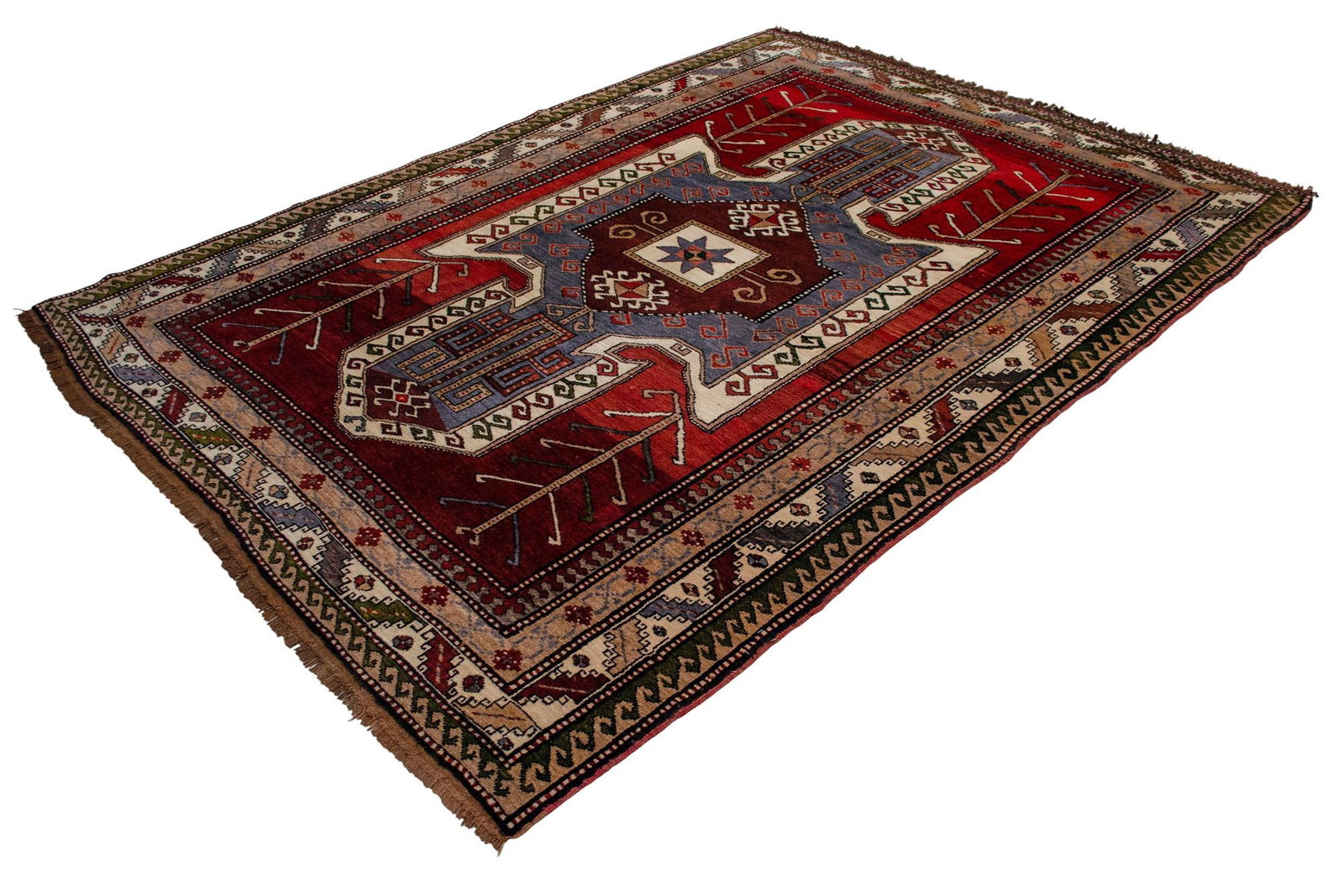 1960s Hand Knotted Turkish Rug Tribal Pure Natural Wool Large Area Rug - 8