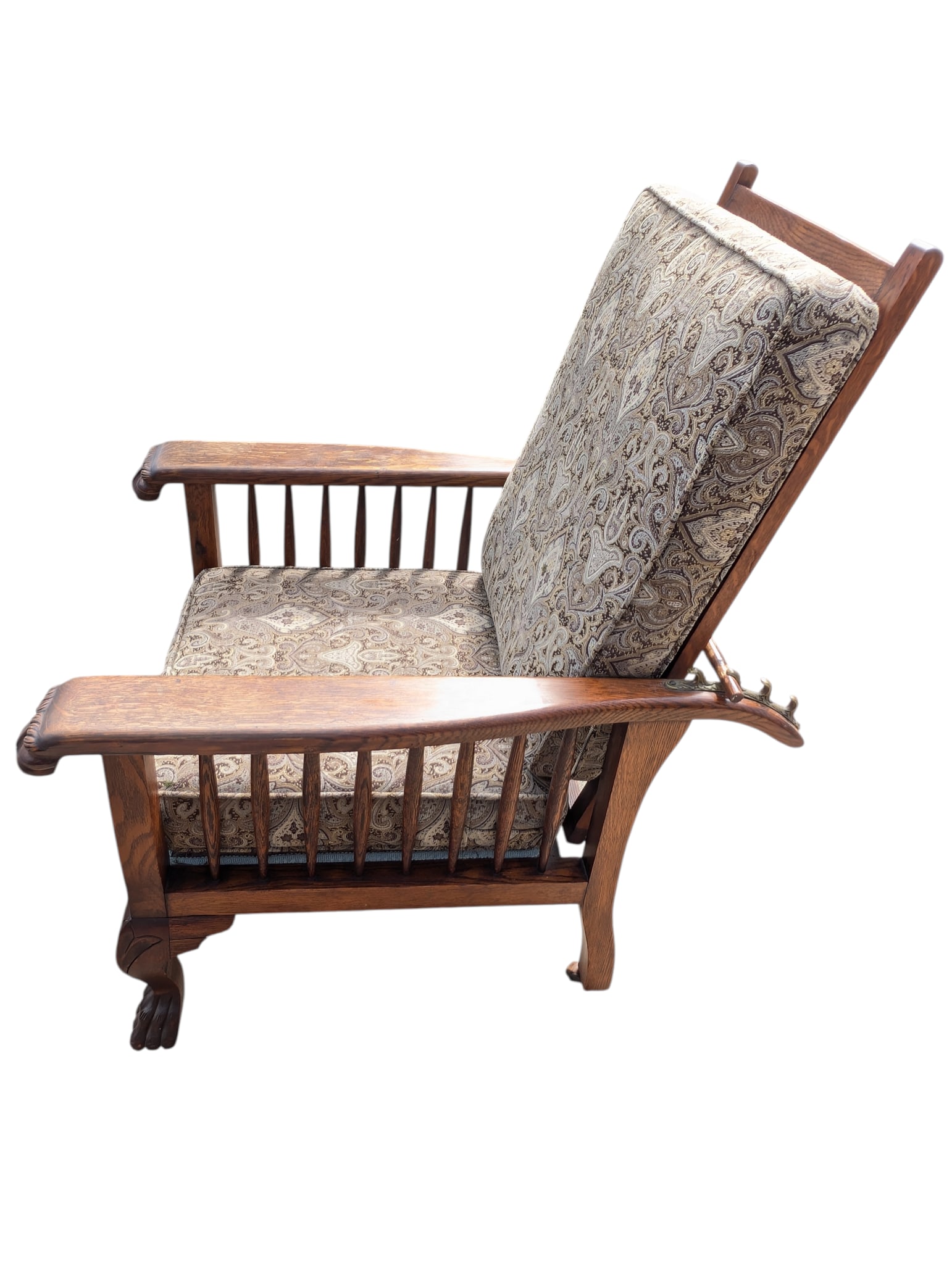 Antique Arts & Crafts Carved Oak Morris Recliner & Ottoman - 2
