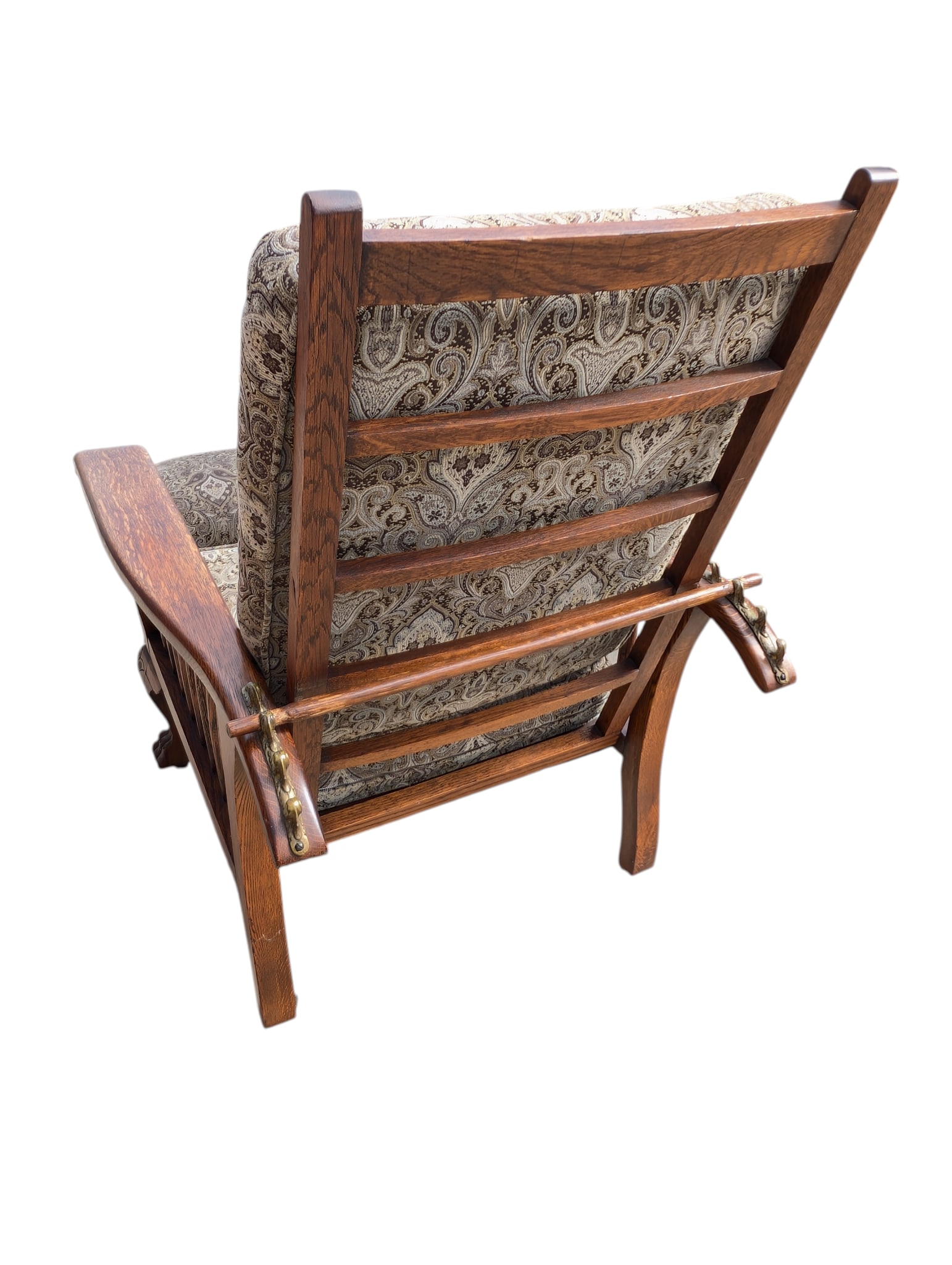 Antique Arts & Crafts Carved Oak Morris Recliner & Ottoman - 3
