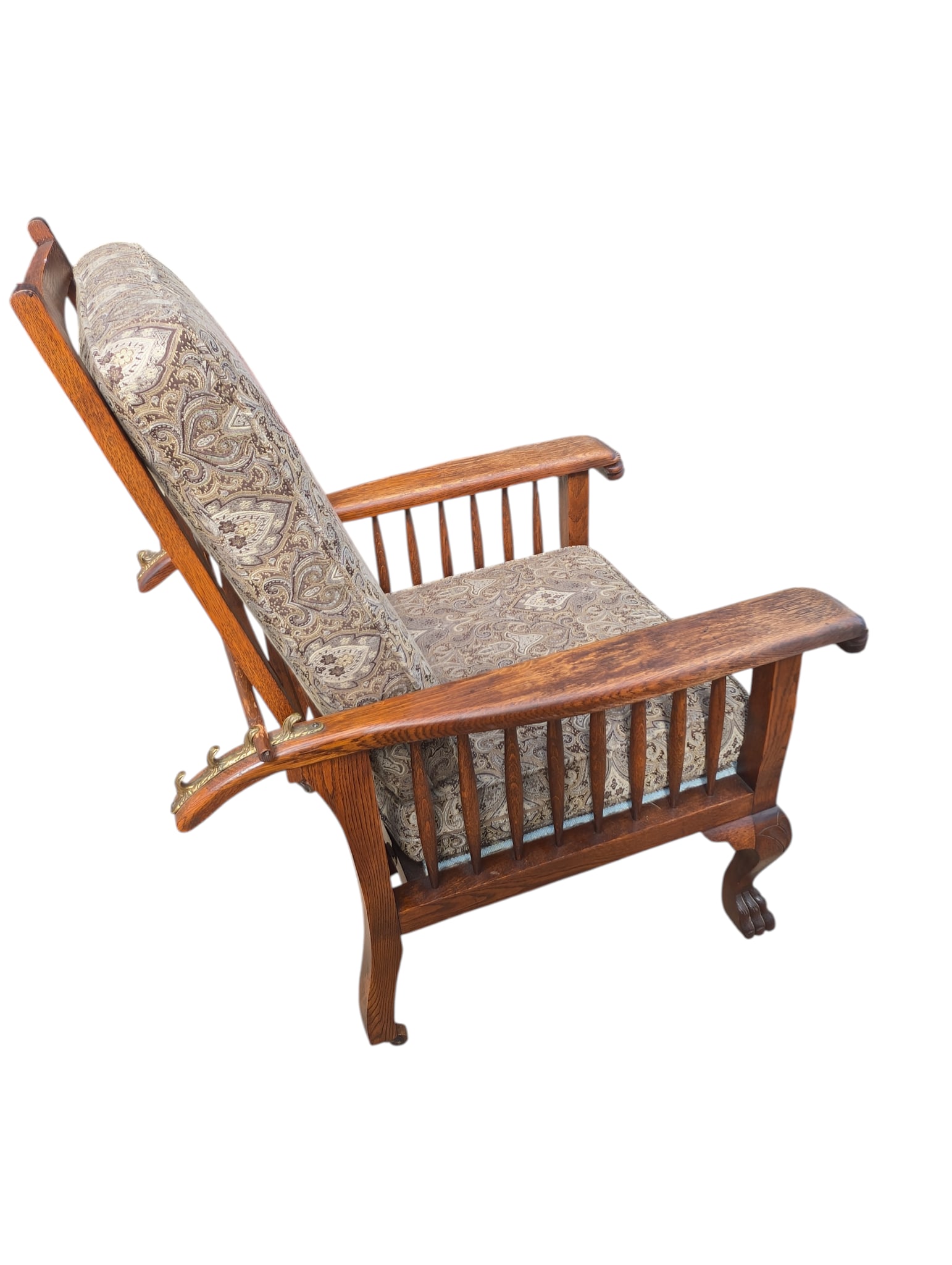 Antique Arts & Crafts Carved Oak Morris Recliner & Ottoman - 8