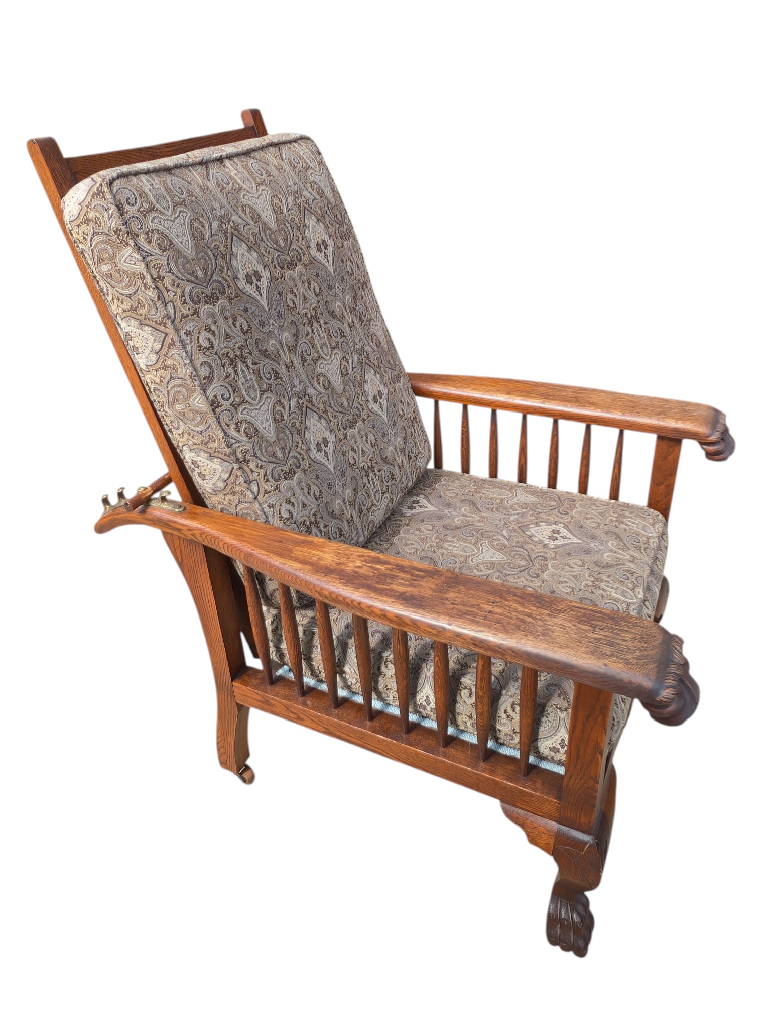 Antique Arts & Crafts Carved Oak Morris Recliner & Ottoman - 9