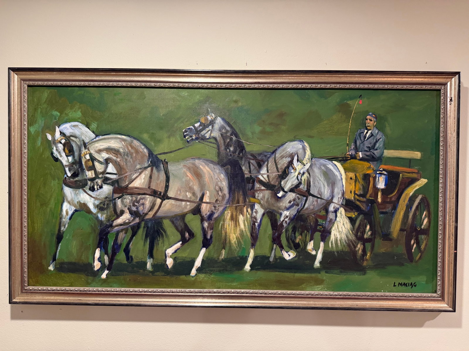 Horse and Carriage - Original Ludwik Maciag Oil Painting - 4