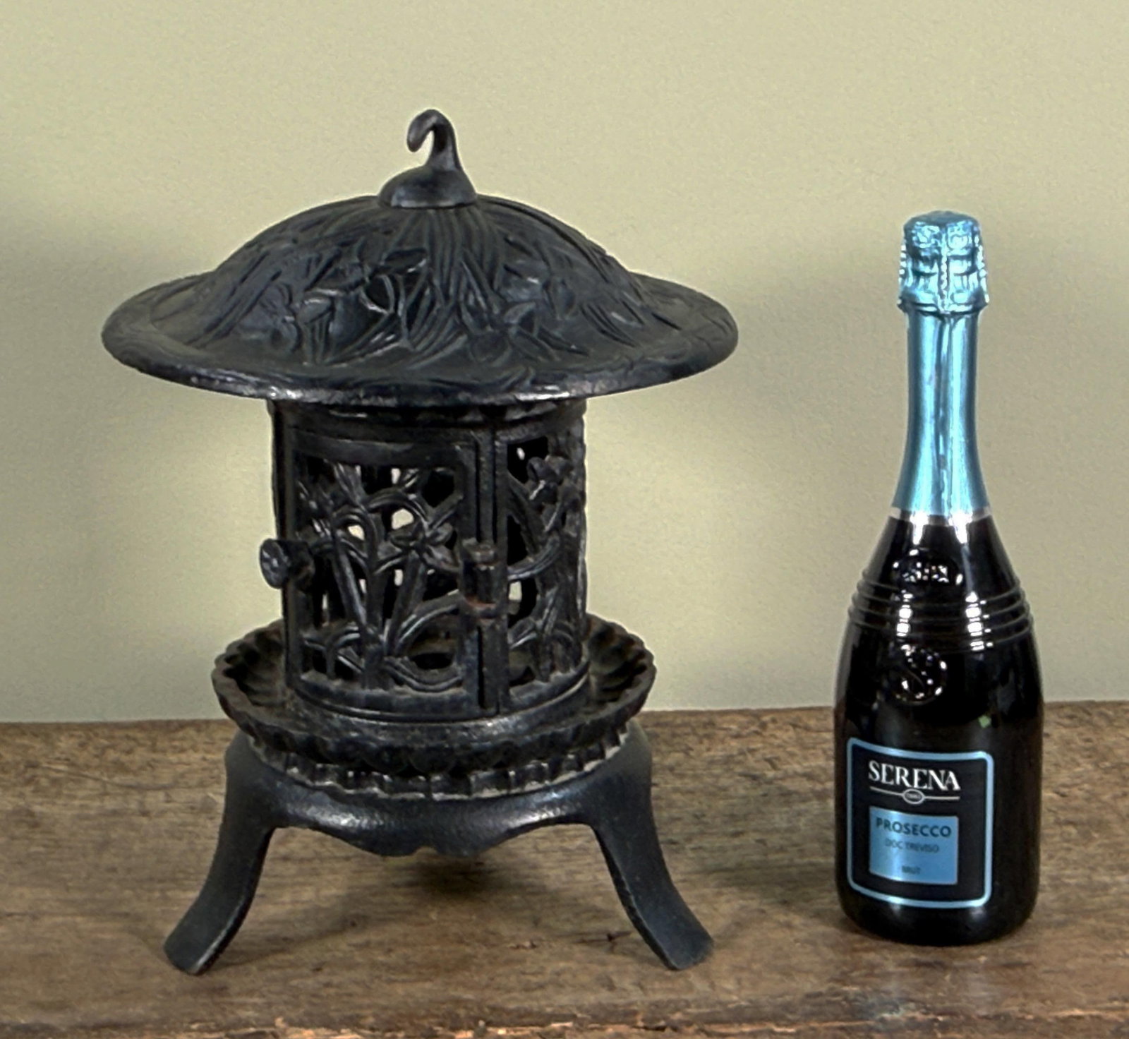Chinese Cast Iron Garden Lantern With Hanging Finial and Iris Relief - 2