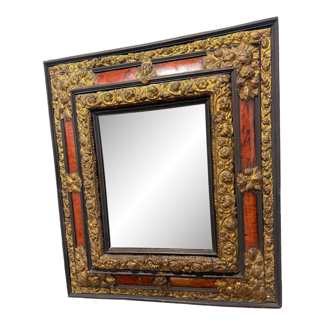 Napoleon III Period, Embossed Brass and Faux Tortoiseshell Ebonized Mirror (1 of 12)