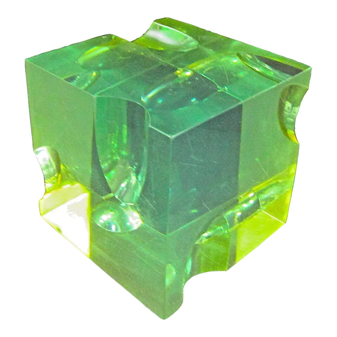 1960s Mid-Century Optical Light and Space Sculpture Green Lucite Cube Attributed to Roz Stroll (1 of 12)