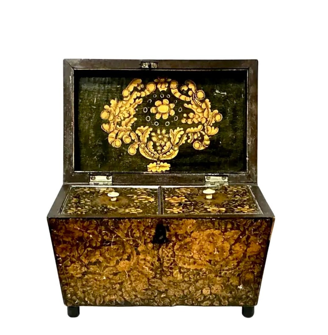 Regency Penwork Tea Caddy - 6