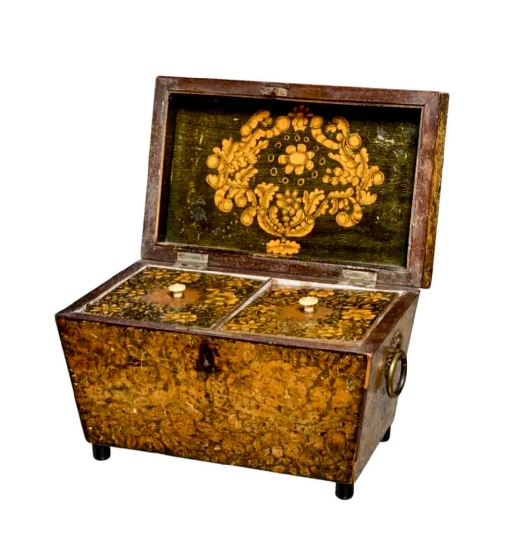 Regency Penwork Tea Caddy - 9