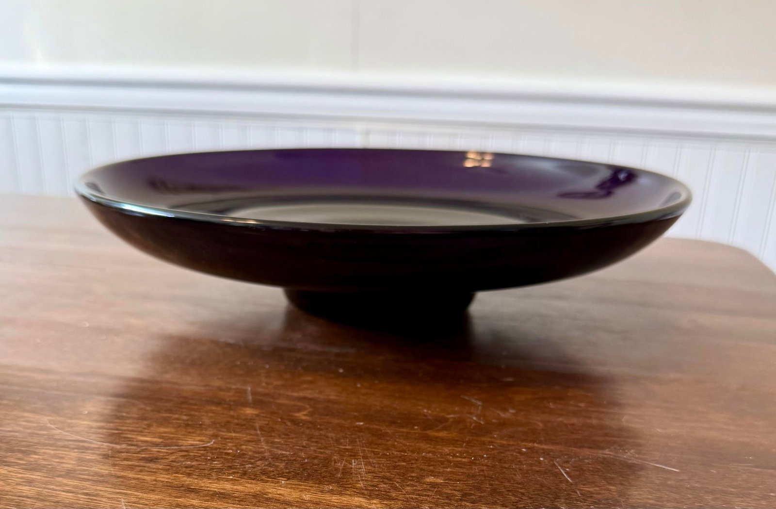 Mid 20th Century Blenko Hand Blown Black Amethyst Console Bowl - 12