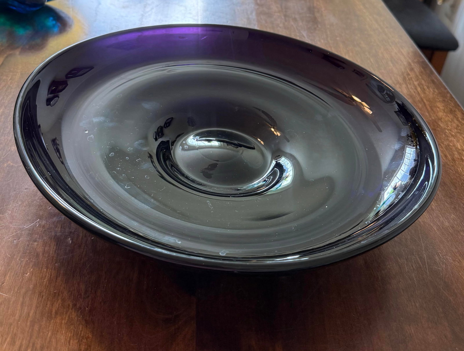 Mid 20th Century Blenko Hand Blown Black Amethyst Console Bowl - 2