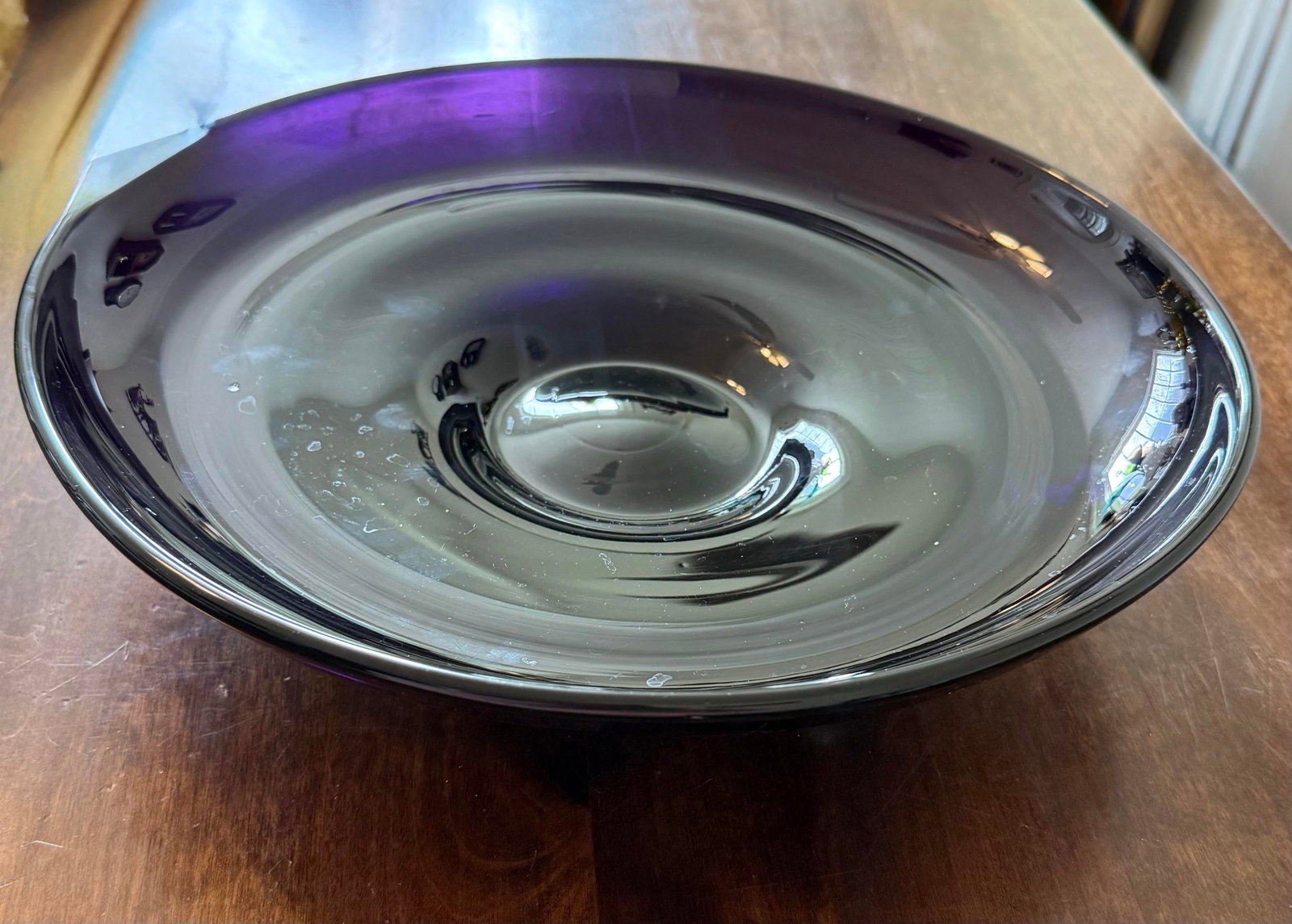 Mid 20th Century Blenko Hand Blown Black Amethyst Console Bowl - 9