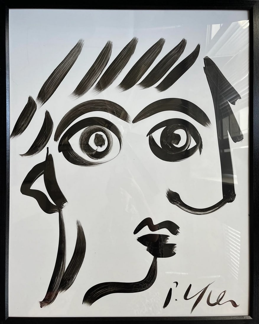 Contemporary Abstract Face Portrait Acrylic Painting by Peter Keil, Framed: Peter Keil is a German artist that focuses primarily on abstract expressionism. Keil painted with some of the greats including Joan MirÃ³, Pablo Picasso and Andy Warhol, to name a few. This 