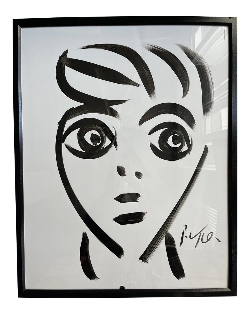 Contemporary Abstract Face Portrait Acrylic Painting by Peter Keil, Framed: Peter Keil is a German artist that focuses primarily on abstract expressionism. Keil painted with some of the greats including Joan MirÃ³, Pablo Picasso and Andy Warhol, to name a few. This