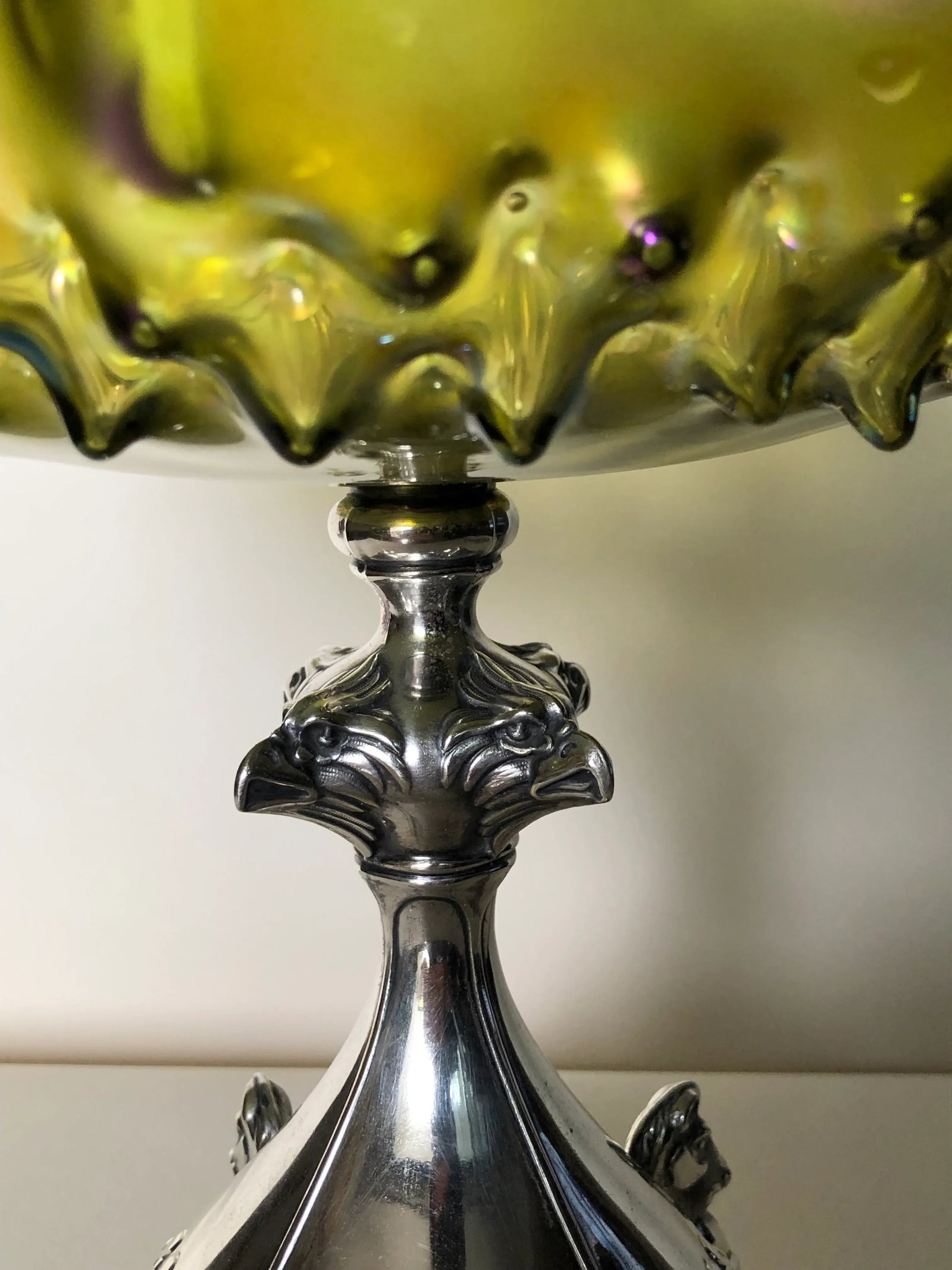Antique Austrian Loetz-Style Art Glass Centerpiece With 800 Silver Pegasus Mount - 4