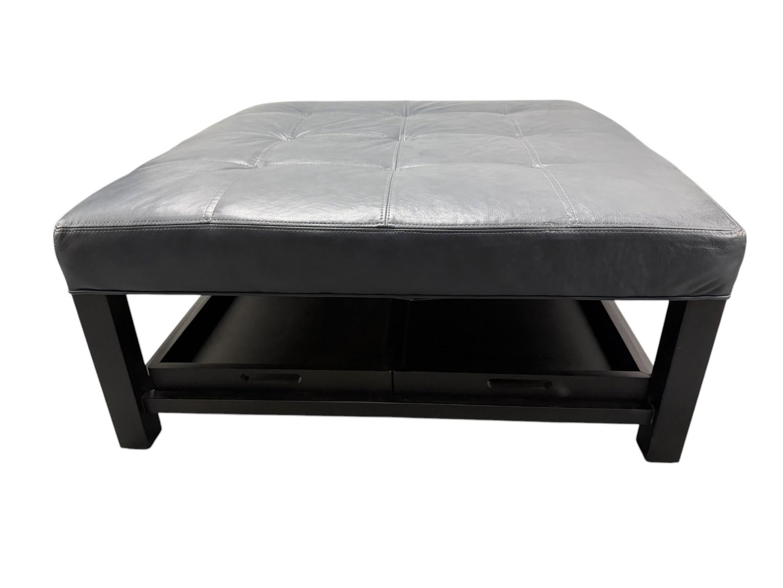 Arhaus Camden Collection Butler Leather Ottoman in Slate Showroom Sample - 2