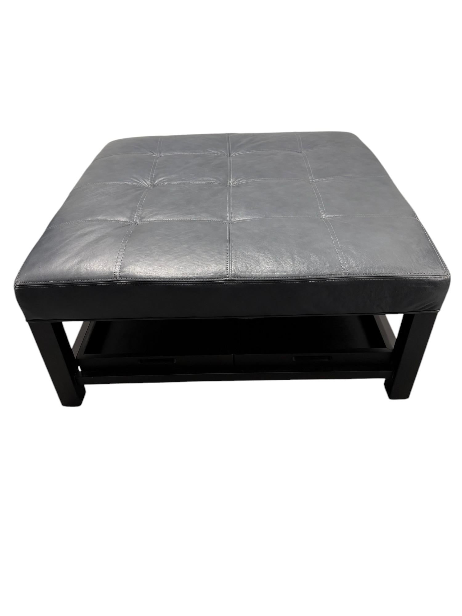 Arhaus Camden Collection Butler Leather Ottoman in Slate Showroom Sample - 3