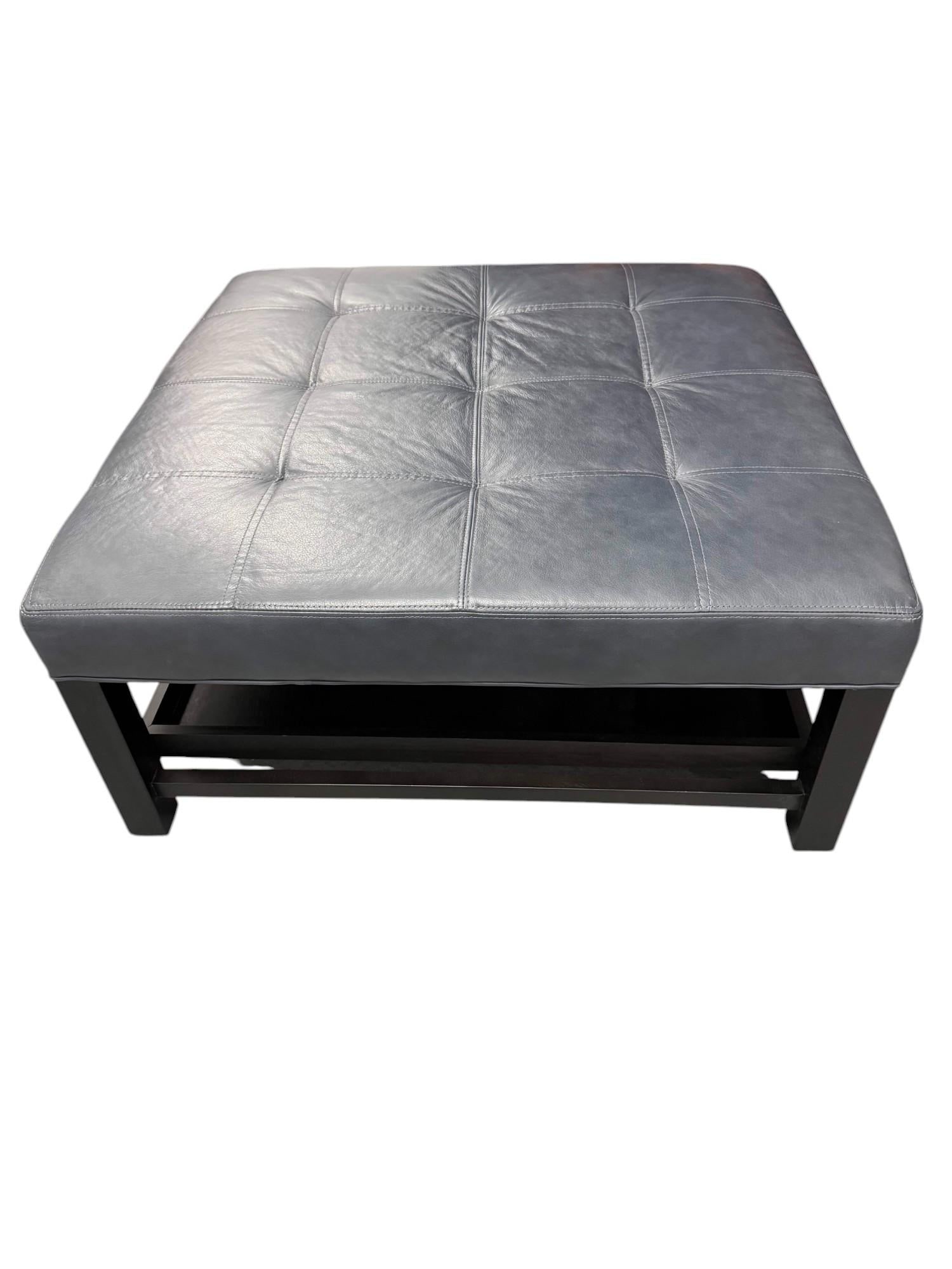 Arhaus Camden Collection Butler Leather Ottoman in Slate Showroom Sample - 4