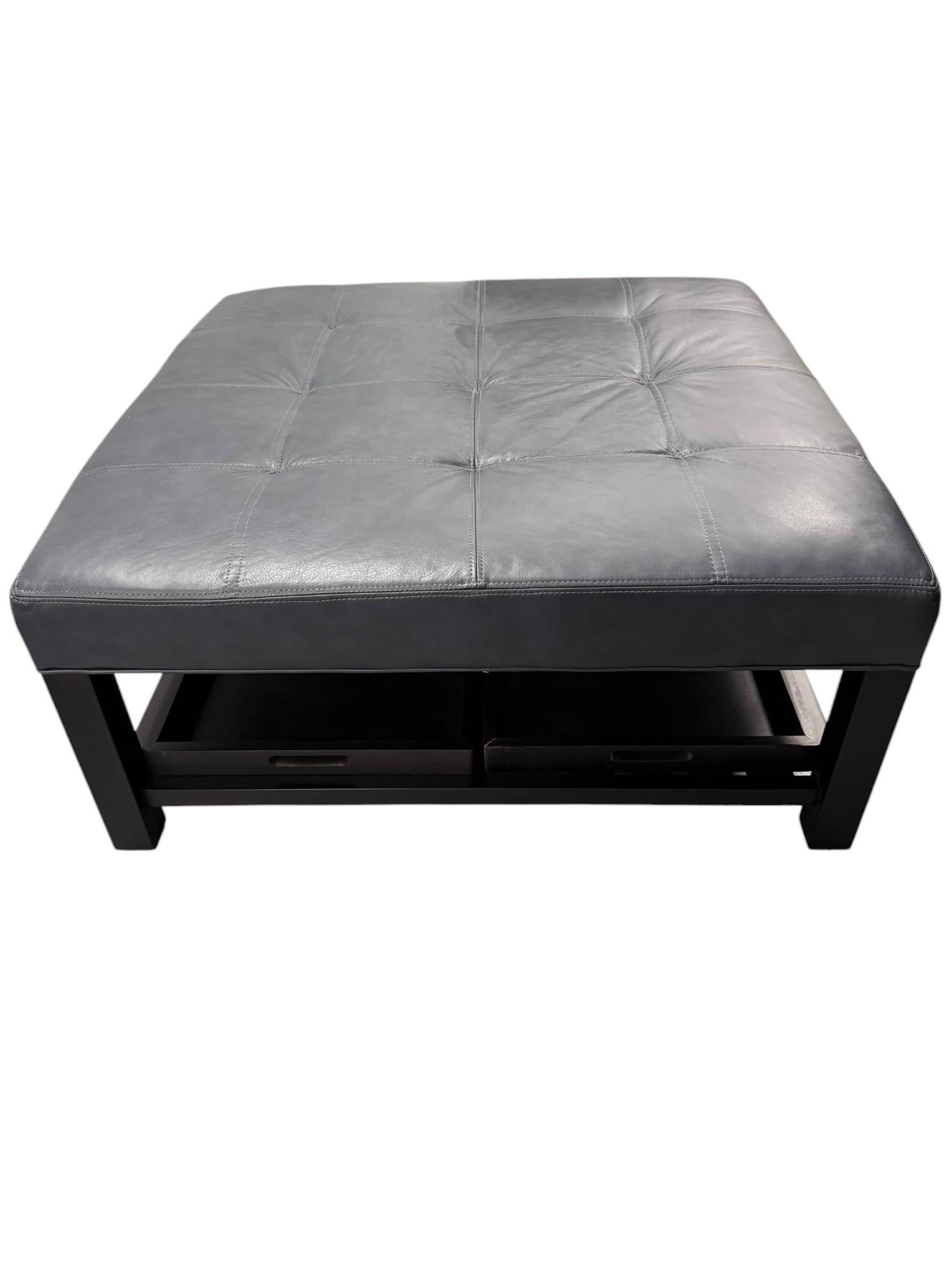 Arhaus Camden Collection Butler Leather Ottoman in Slate Showroom Sample - 5