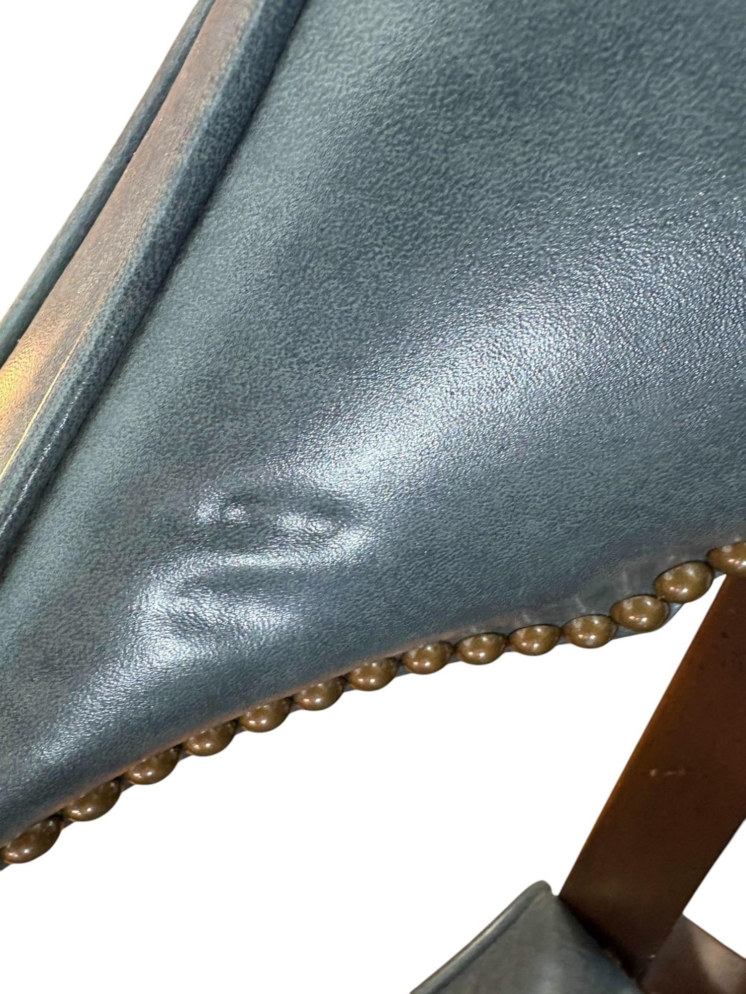 Late 20th Century Pair of Blue Leather Banker's Chairs Attributed to Barrit - 12