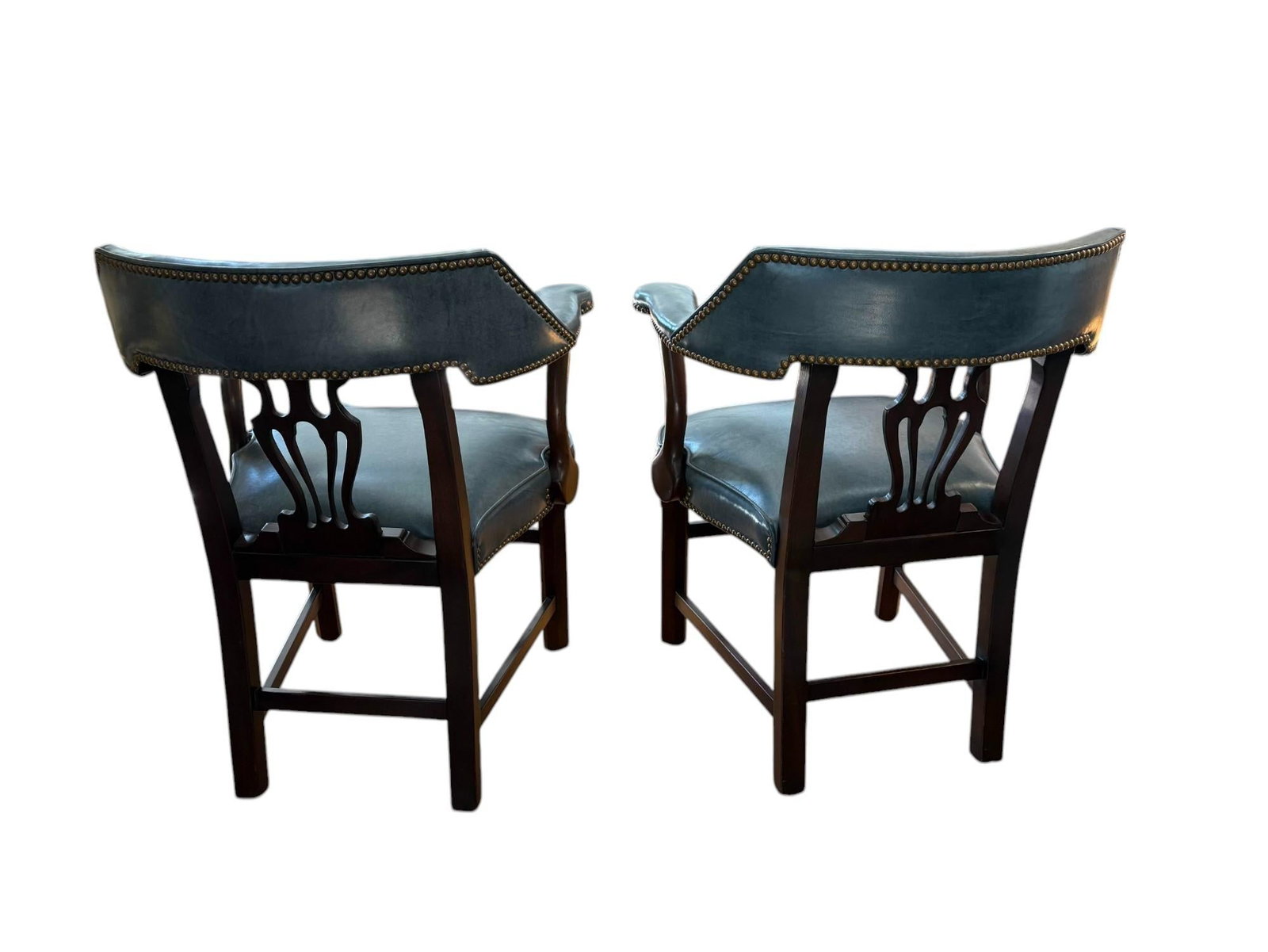 Late 20th Century Pair of Blue Leather Banker's Chairs Attributed to Barrit - 7