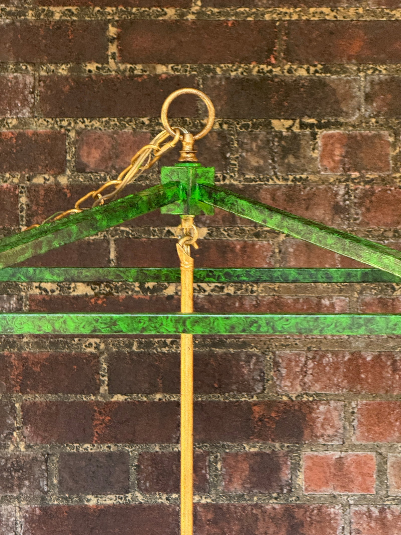 Contemporary Tony Duquette Style Faux Malachite and Hand Gilt Lantern Chandelier by Turtle and Crane - 11