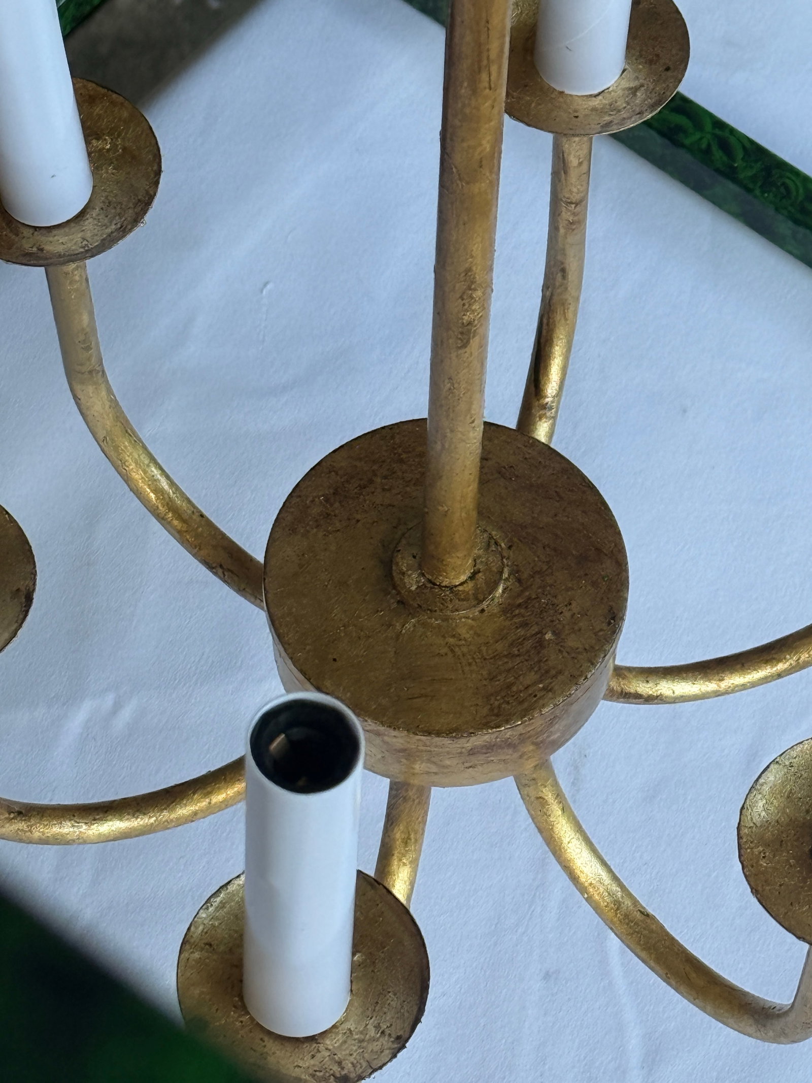 Contemporary Tony Duquette Style Faux Malachite and Hand Gilt Lantern Chandelier by Turtle and Crane - 12
