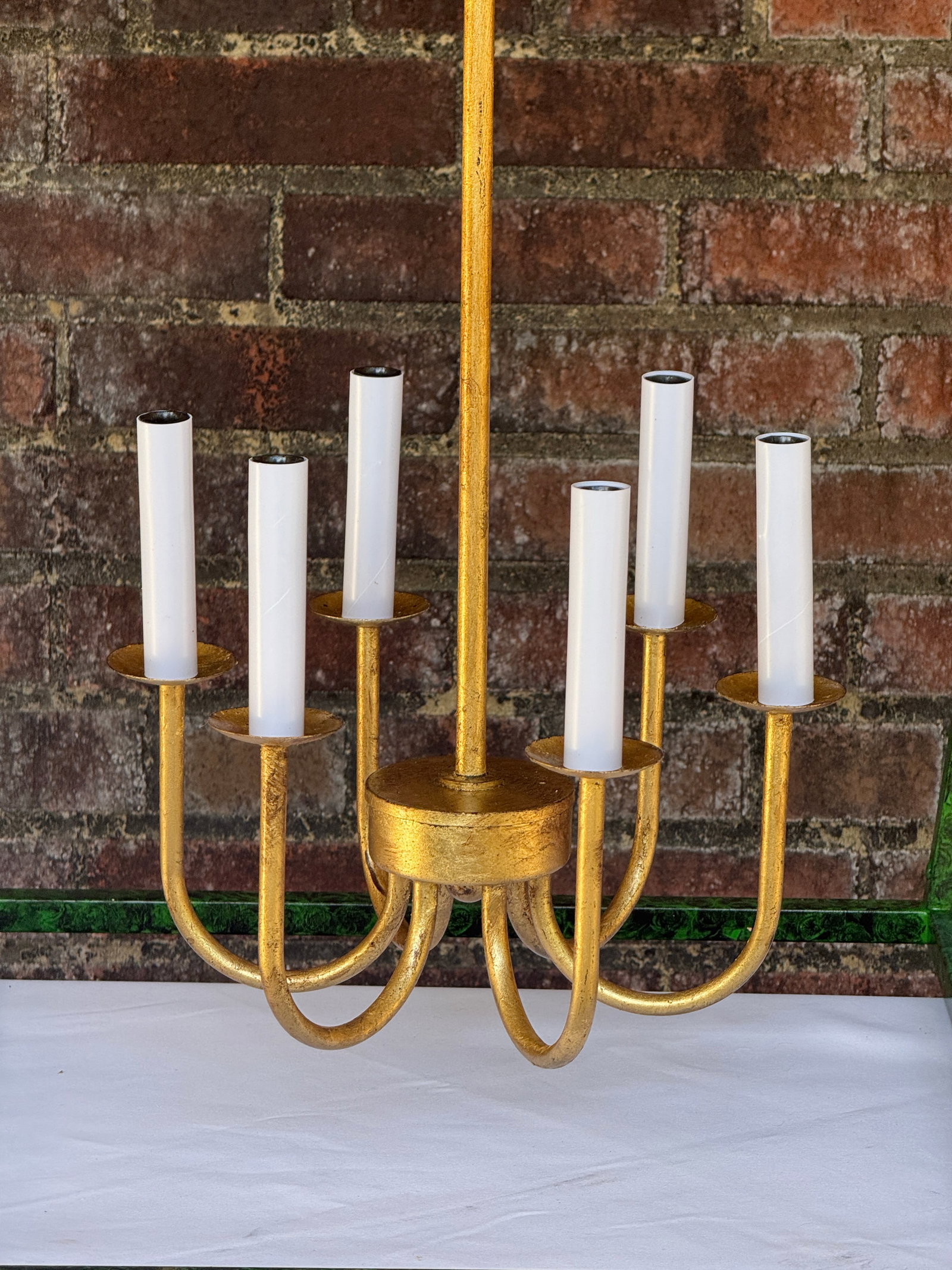 Contemporary Tony Duquette Style Faux Malachite and Hand Gilt Lantern Chandelier by Turtle and Crane - 4