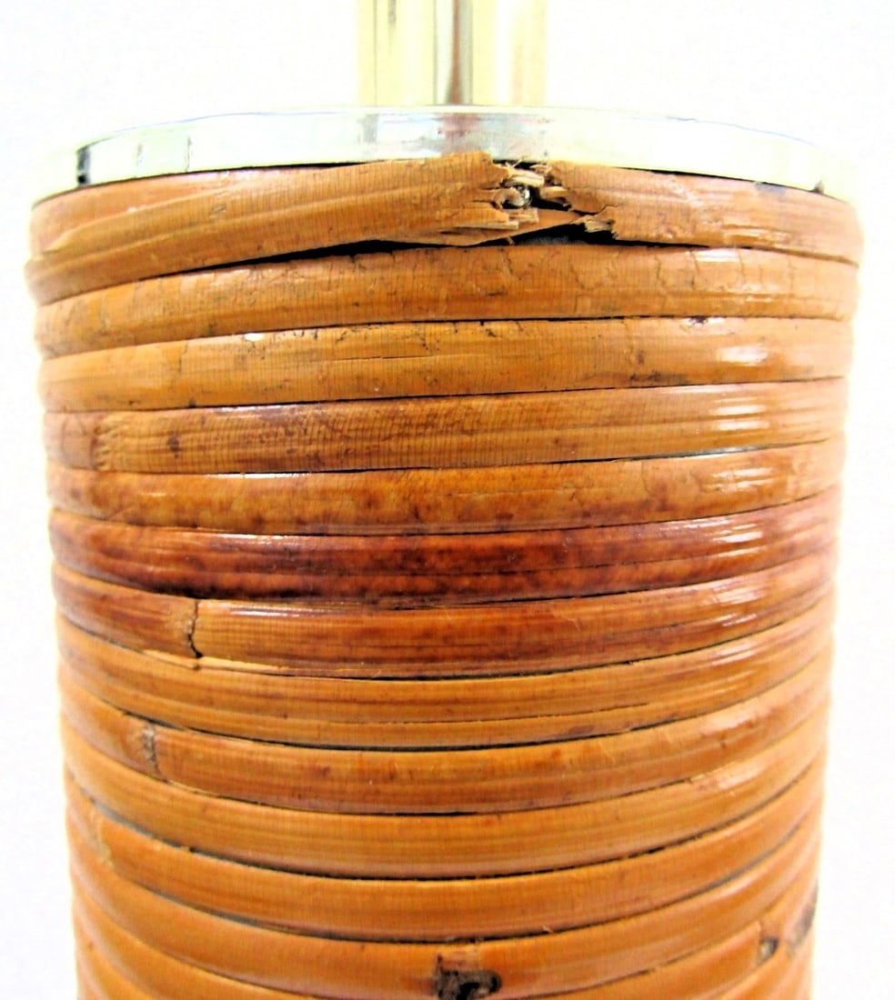 Vintage Pencil Reed and Brass Table Lamp in the Style of Gabriella Crespi, 1960s - 3