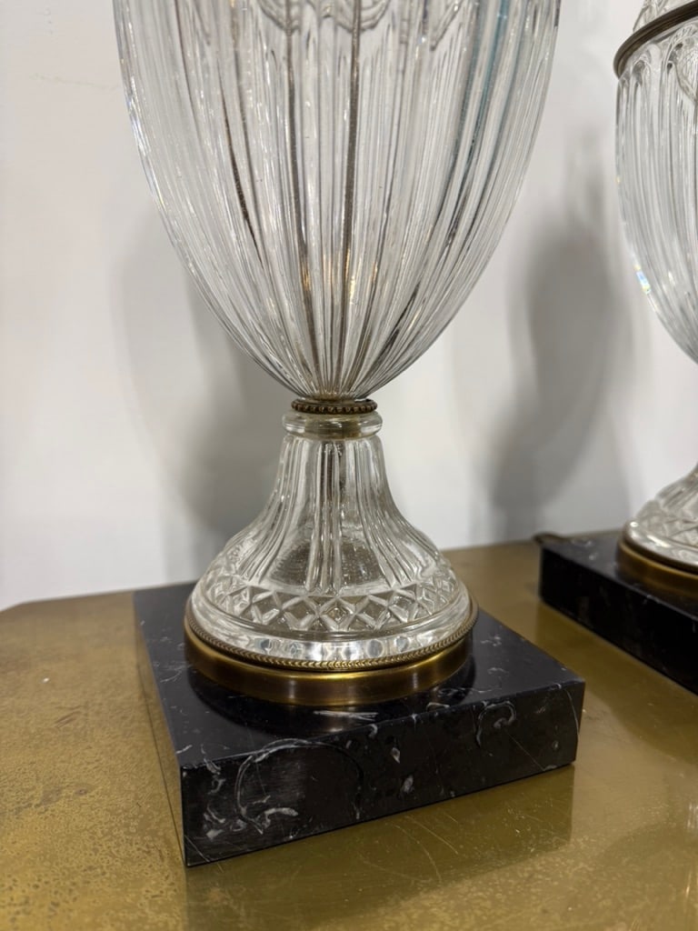 Pair, Paul Hanson Cut Crystal, Ormolu & Marble Table Lamps, Mid-20th Century - 7