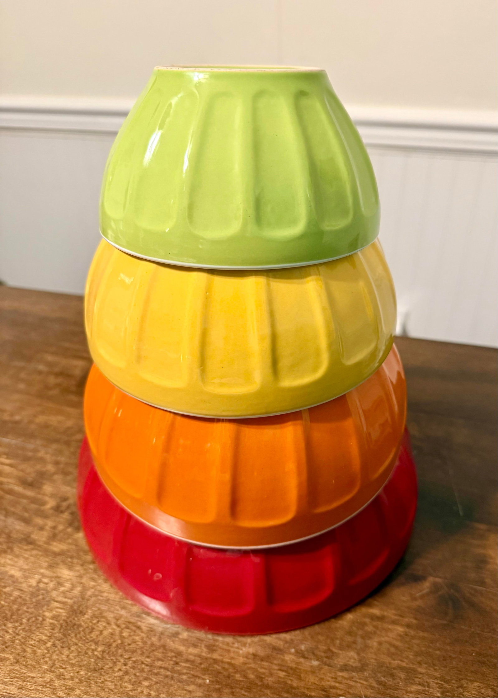 1990s Modern Colorful Ribbed Nesting Bowls - Set of 4 - 12
