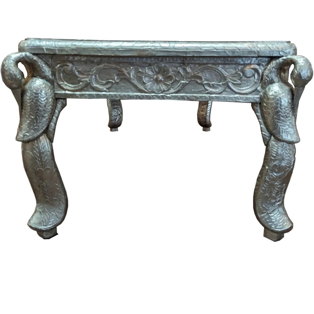 Mid 20th Century Luxury Hand Carved German Silver Coffee Table | Ornate Peacock Maharaja Center Tabl - 2