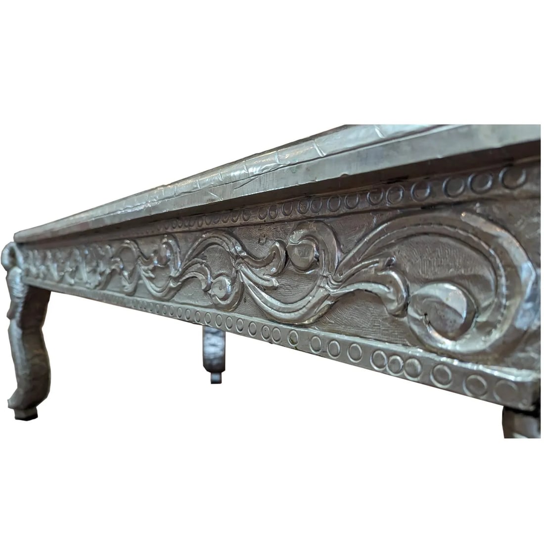 Mid 20th Century Luxury Hand Carved German Silver Coffee Table | Ornate Peacock Maharaja Center Tabl - 3
