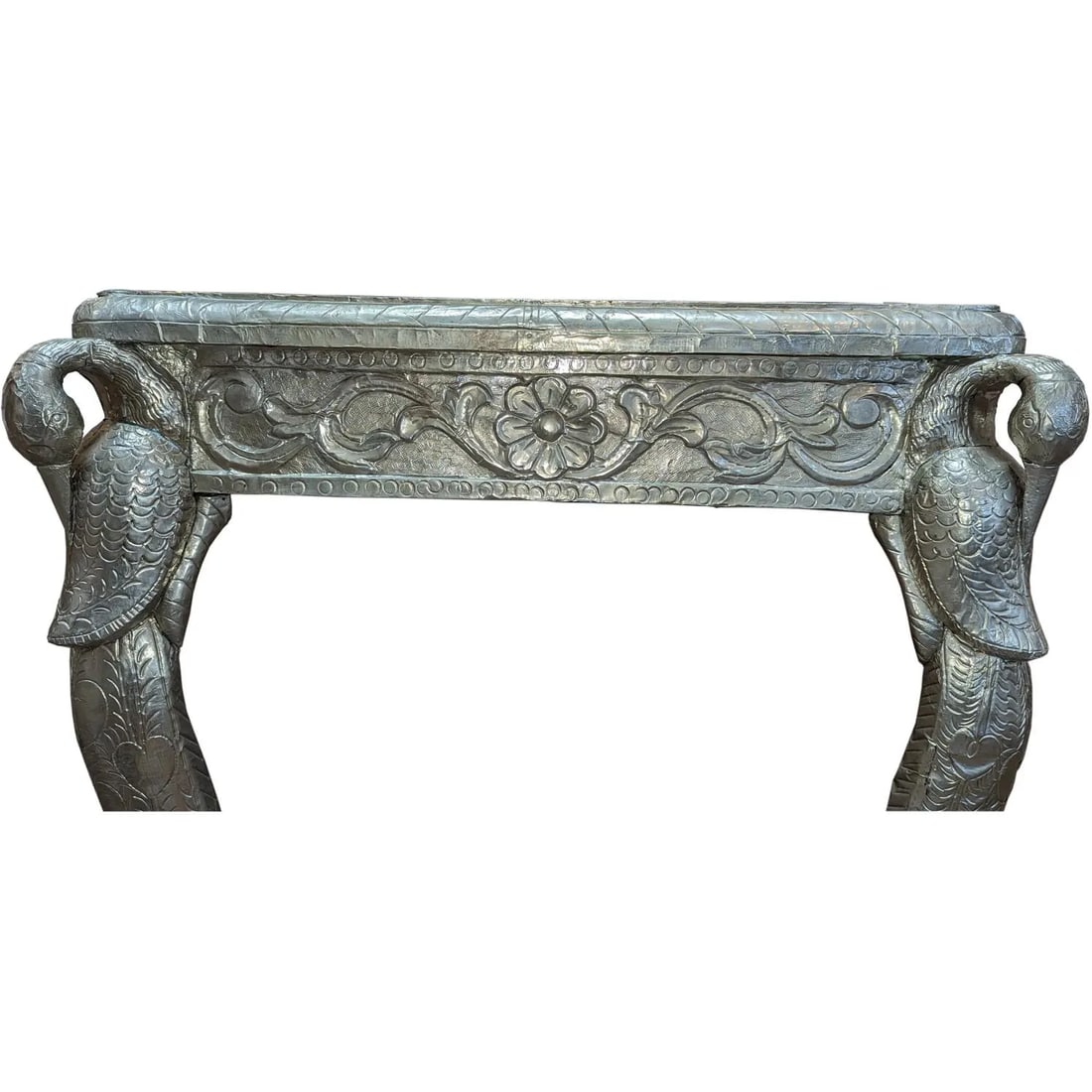 Mid 20th Century Luxury Hand Carved German Silver Coffee Table | Ornate Peacock Maharaja Center Tabl - 4