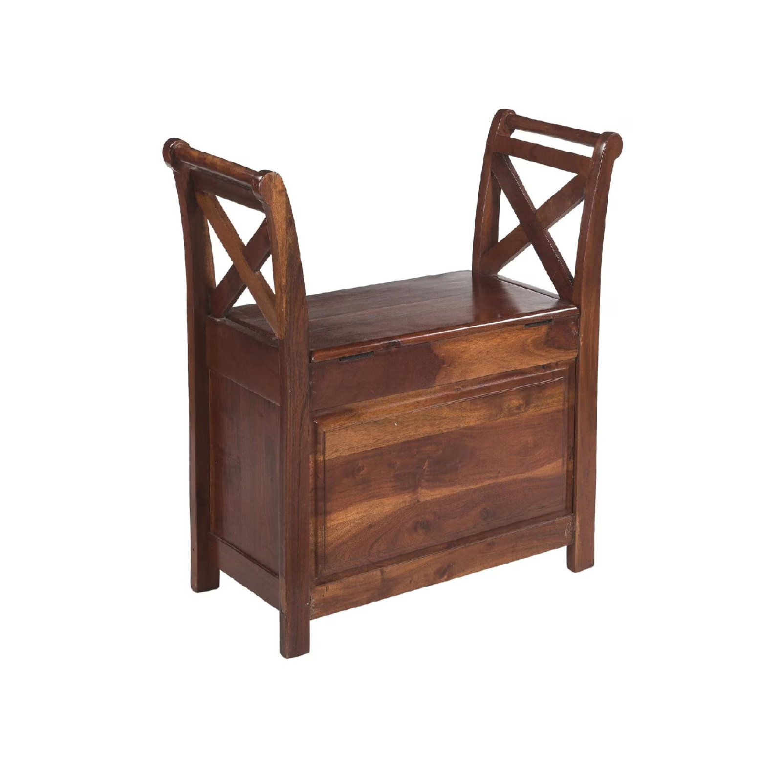 1970s Rustic Farmhouse Solid Wood Flip-Top Storage Bench - 2