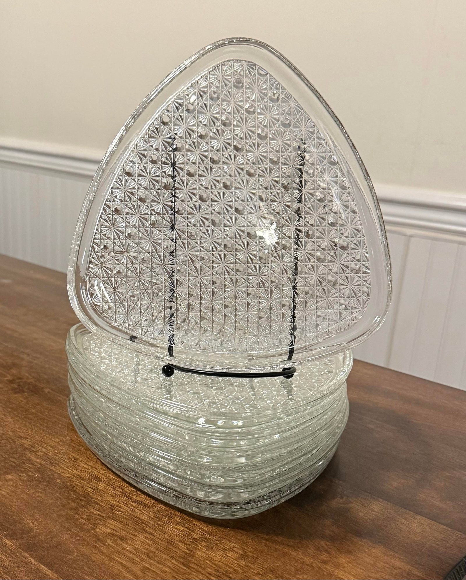 Mid 20th Century Indiana Glass Daisy and Button Pattern Snack Plates and Cups - Set of 7 - 10