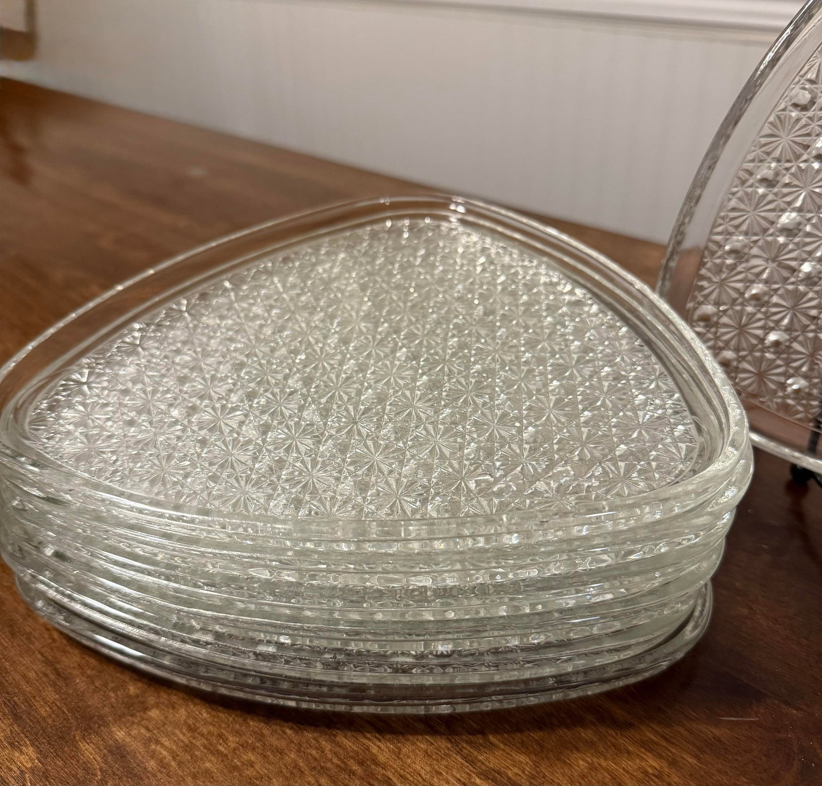 Mid 20th Century Indiana Glass Daisy and Button Pattern Snack Plates and Cups - Set of 7 - 2