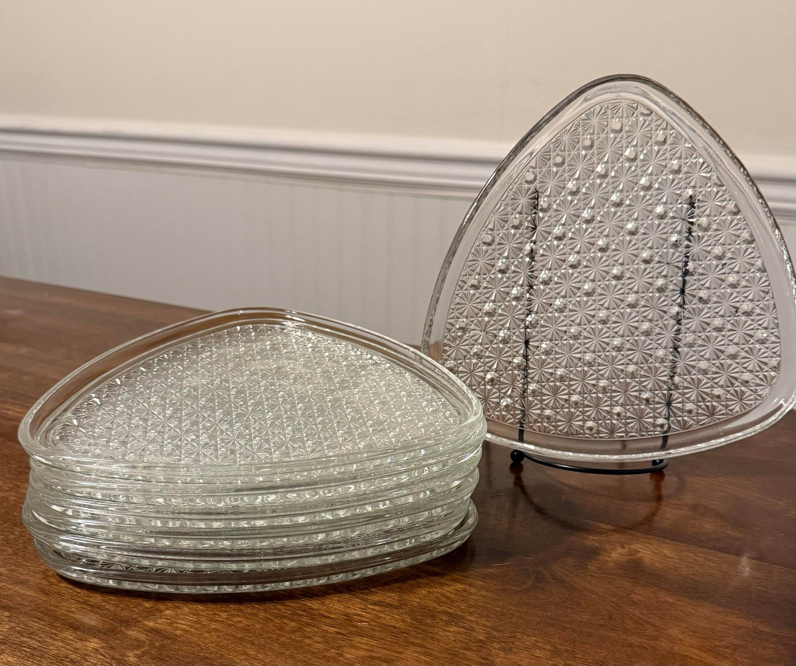 Mid 20th Century Indiana Glass Daisy and Button Pattern Snack Plates and Cups - Set of 7 - 6