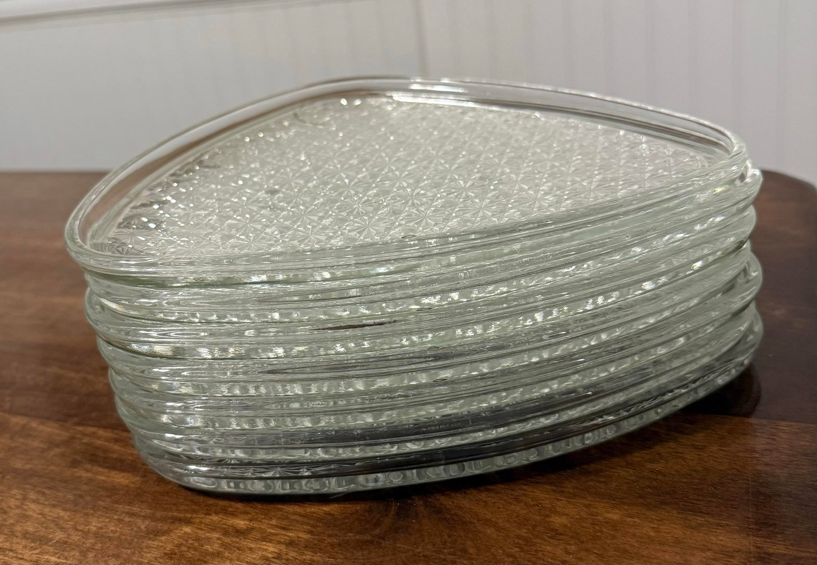 Mid 20th Century Indiana Glass Daisy and Button Pattern Snack Plates and Cups - Set of 7 - 8