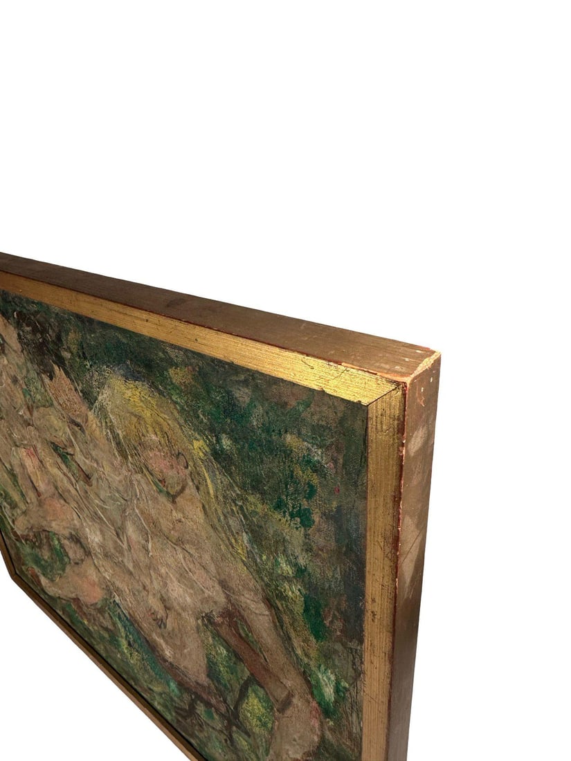 Mid Century Expressionist Oil Painting of Three Nude Women Sensual Figurative Original in Gilt Frame - 2