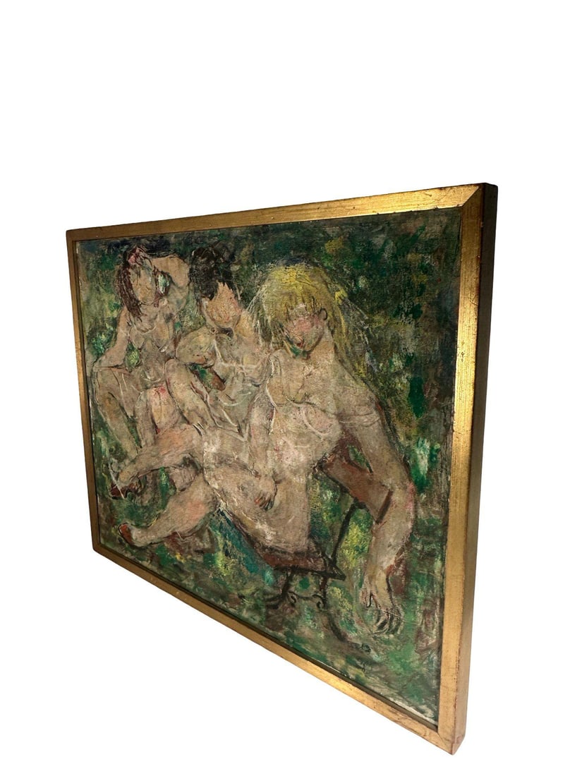 Mid Century Expressionist Oil Painting of Three Nude Women Sensual Figurative Original in Gilt Frame - 5