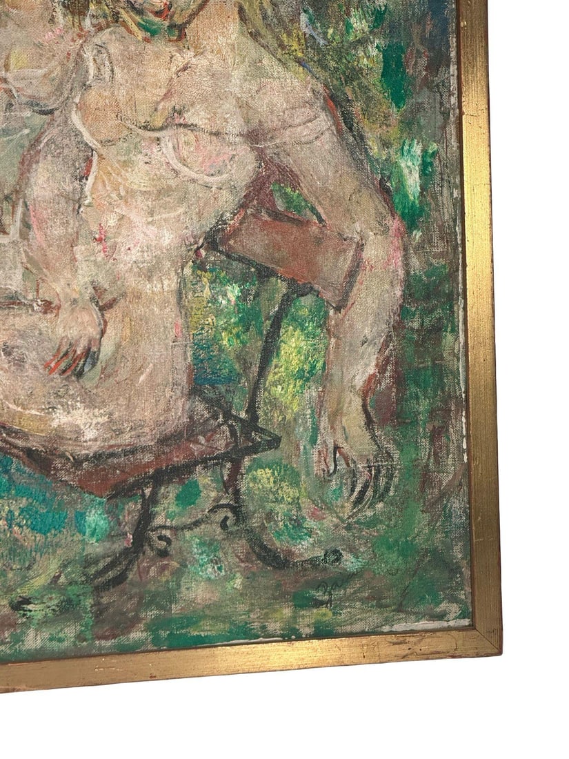 Mid Century Expressionist Oil Painting of Three Nude Women Sensual Figurative Original in Gilt Frame - 7