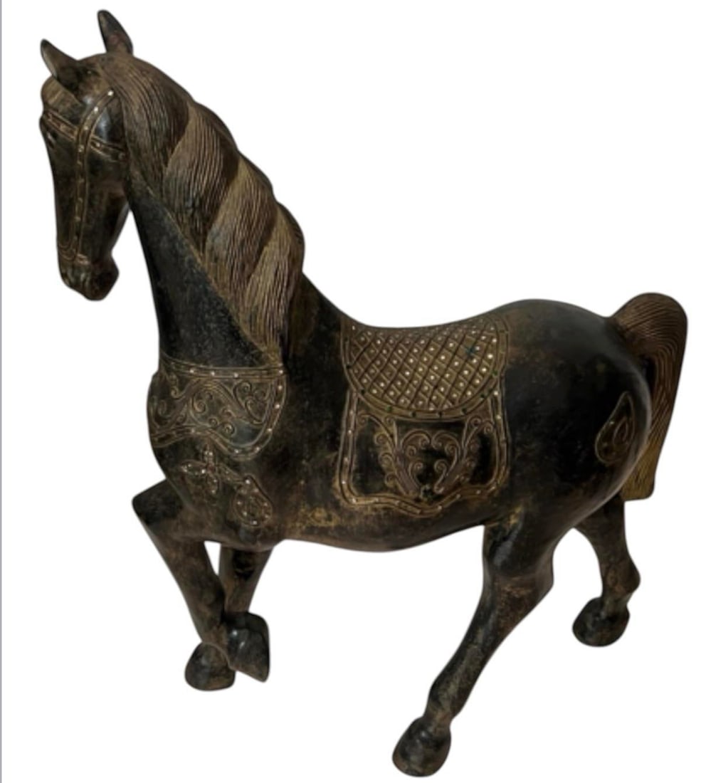 Vintage Hand-Carved Wooden Horse Sculpture - 2