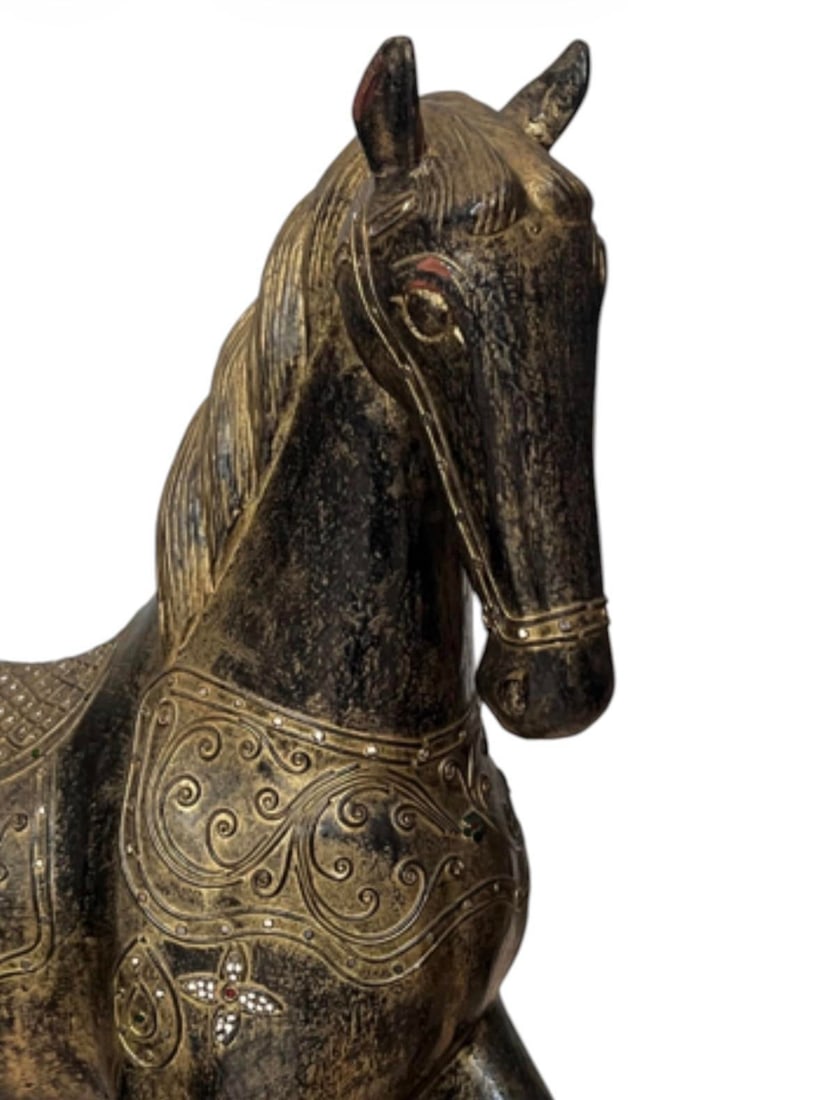 Vintage Hand-Carved Wooden Horse Sculpture - 3