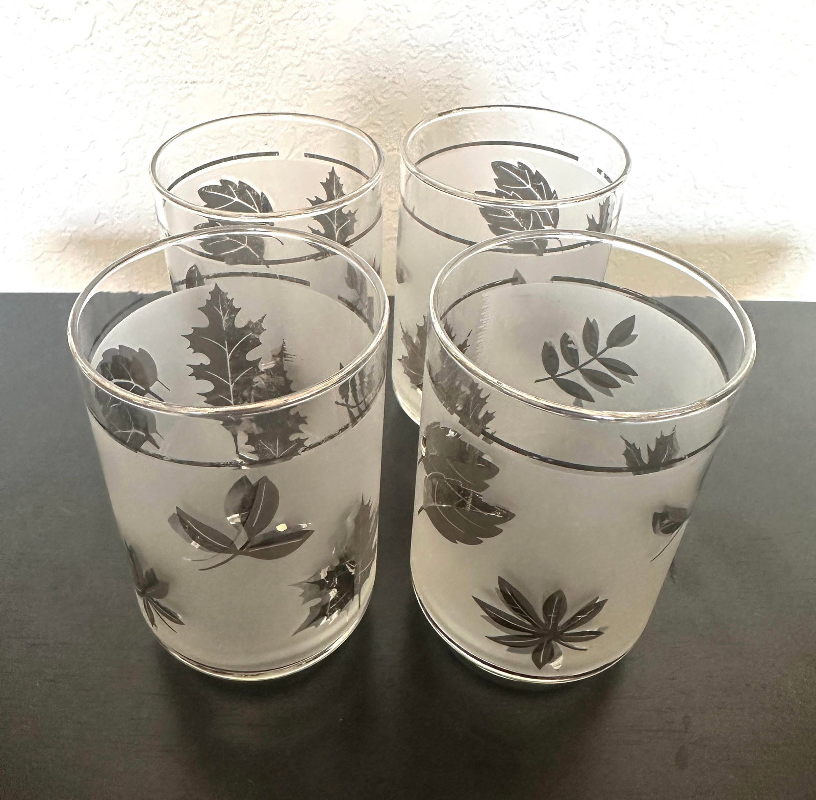 Vintage Mid-Century Modern Libbey Silver Leaf Motif Tumbler Glasses - Set of 4 - 2