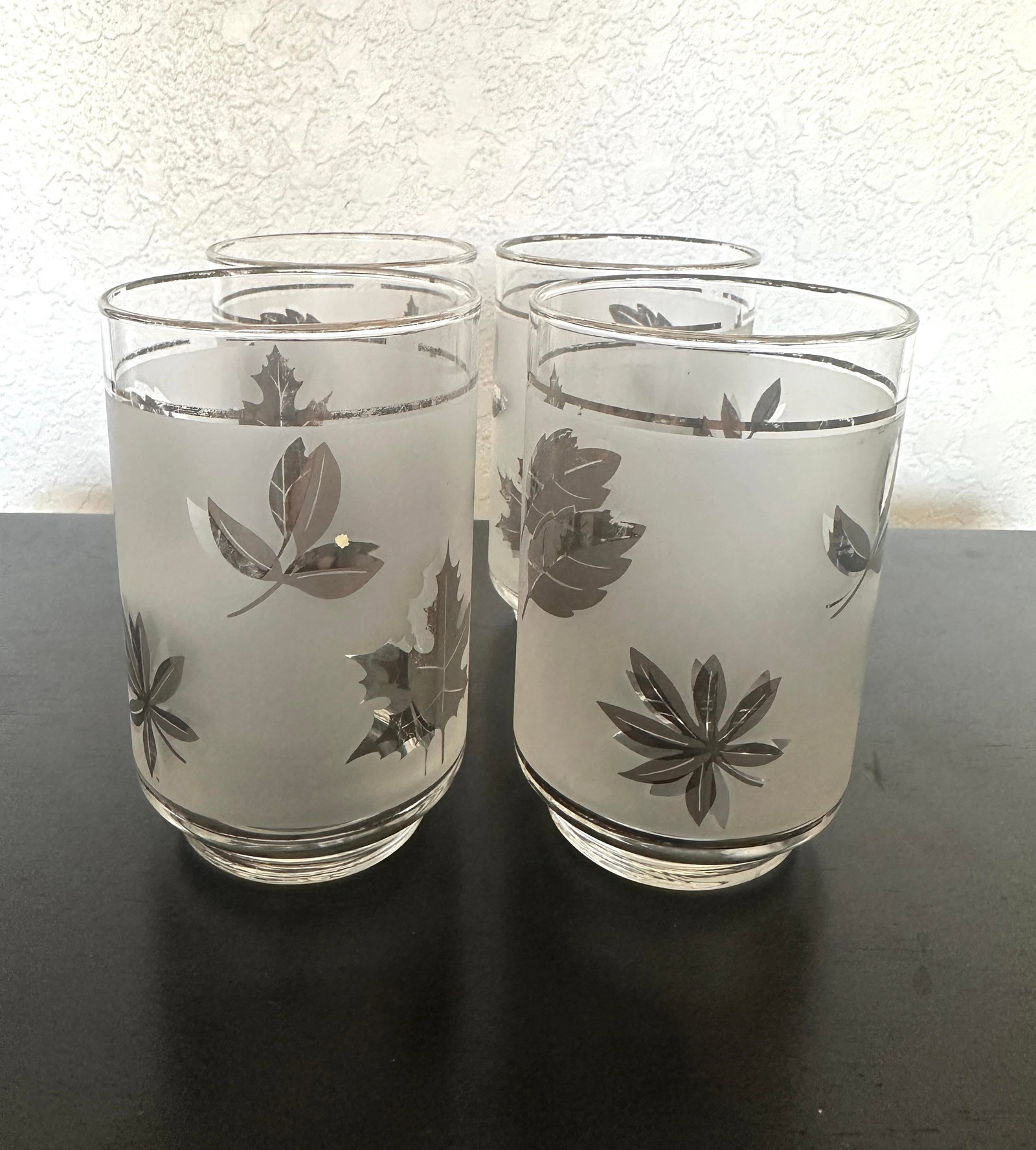 Vintage Mid-Century Modern Libbey Silver Leaf Motif Tumbler Glasses - Set of 4 - 3