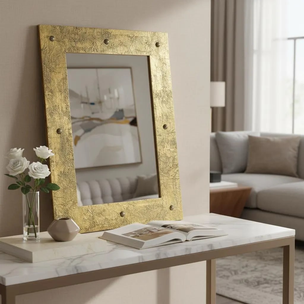 Antique Gold Finish Solid Wood 23" X 31" Vanity Mirror | Small Decorative Mirror | Handmade Wall Mir - 2
