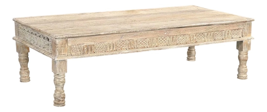 1930s Rustic White Reclaimed Wood Rectangular Coffee Table – 1 Piece: Anchor your living space with the soulful charm of a true heirloom. This breathtaking Handcrafted Reclaimed Wood Coffee Table is more than just a surface for your morning brew; it is a storied