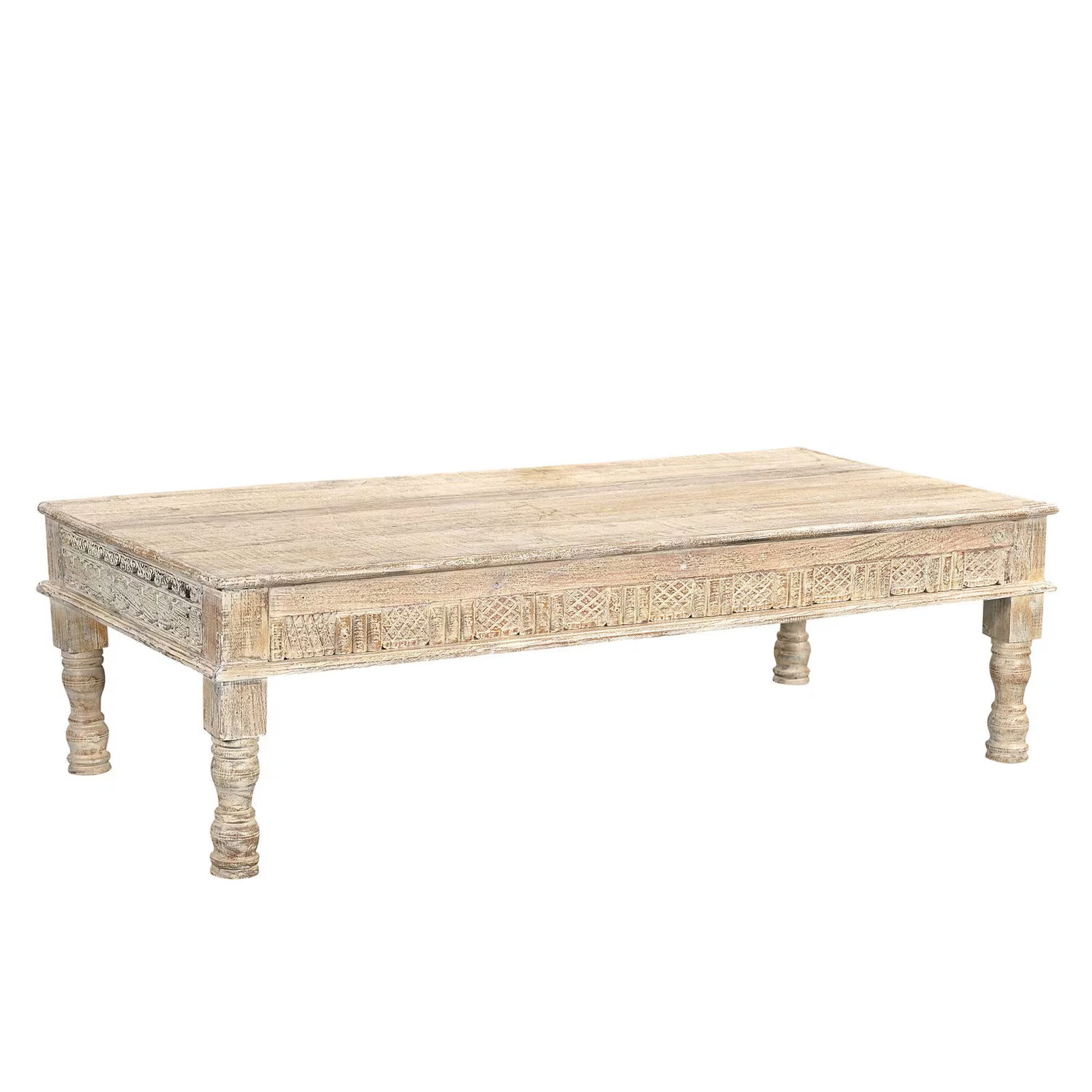 1930s Rustic White Reclaimed Wood Rectangular Coffee Table – 1 Piece - 3