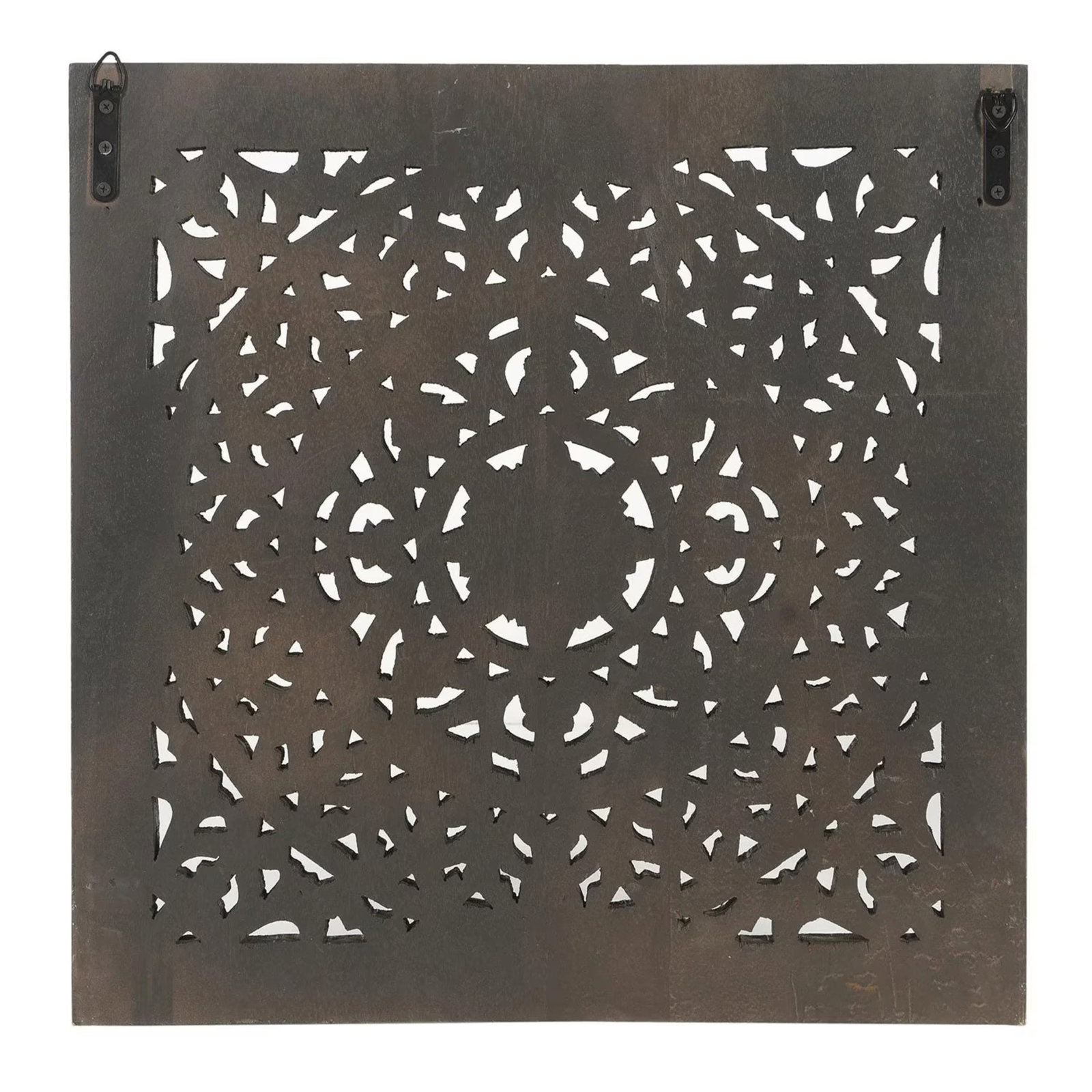 Black Carved Wood Wall Panel | 24 Inch Indian Jali Wall Decor | Large Mandala Hanging Panel | Modern - 3