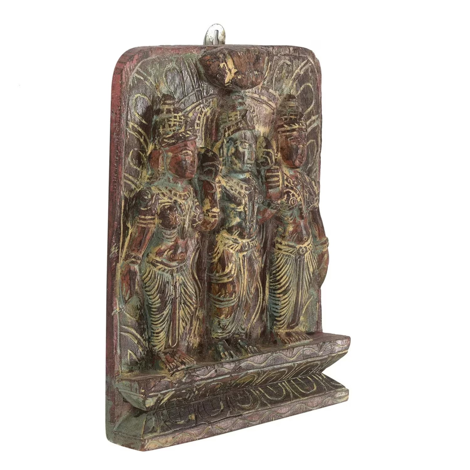Hand Carved Vintage Wooden Krishna and Gopis Wall Hanging | Handmade Vintage Indian God Wooden Statu - 3