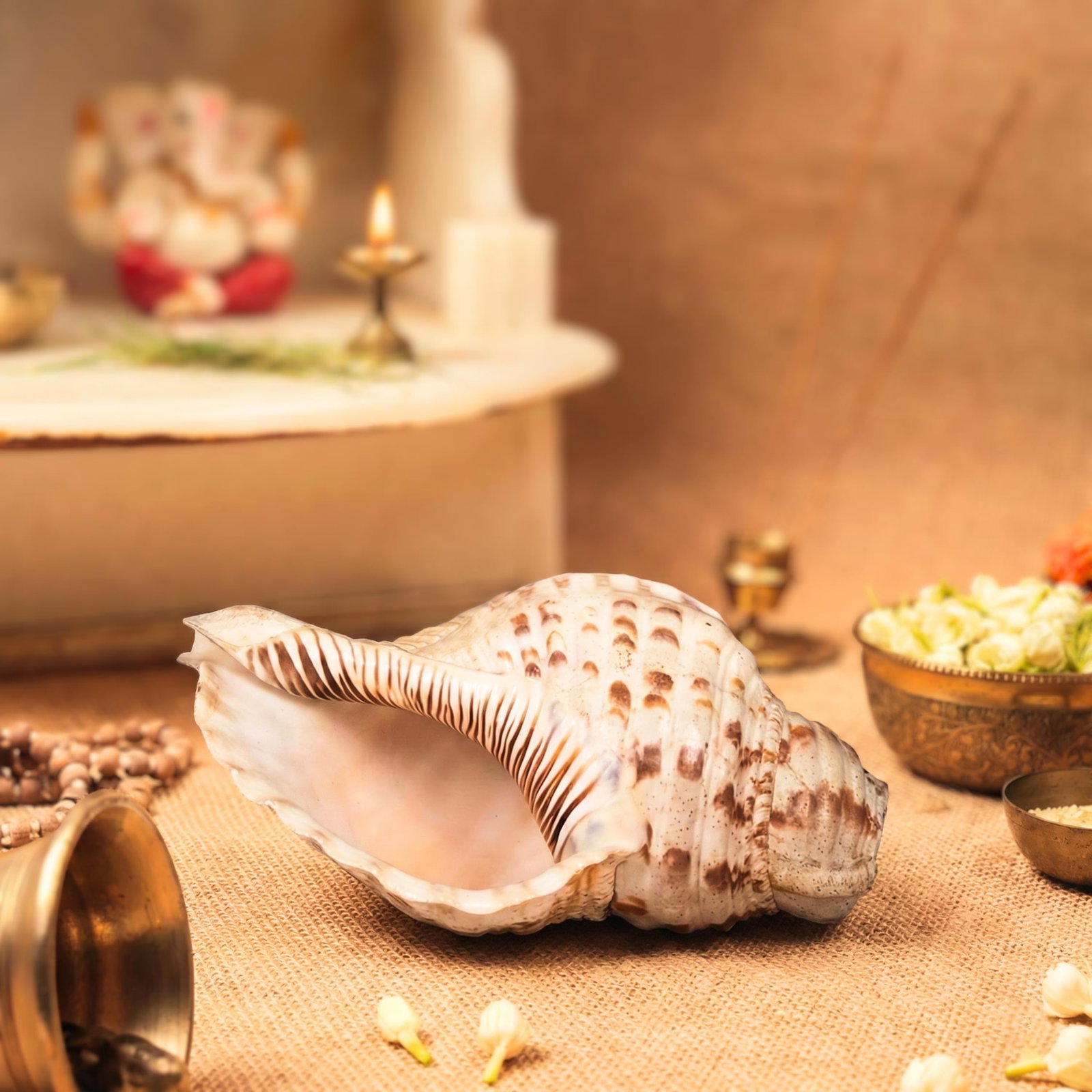 Sacred Indian Temple Shankh | 8" Natural White Conch Shell for Yoga Altar Decor | Spiritual Meditati - 6